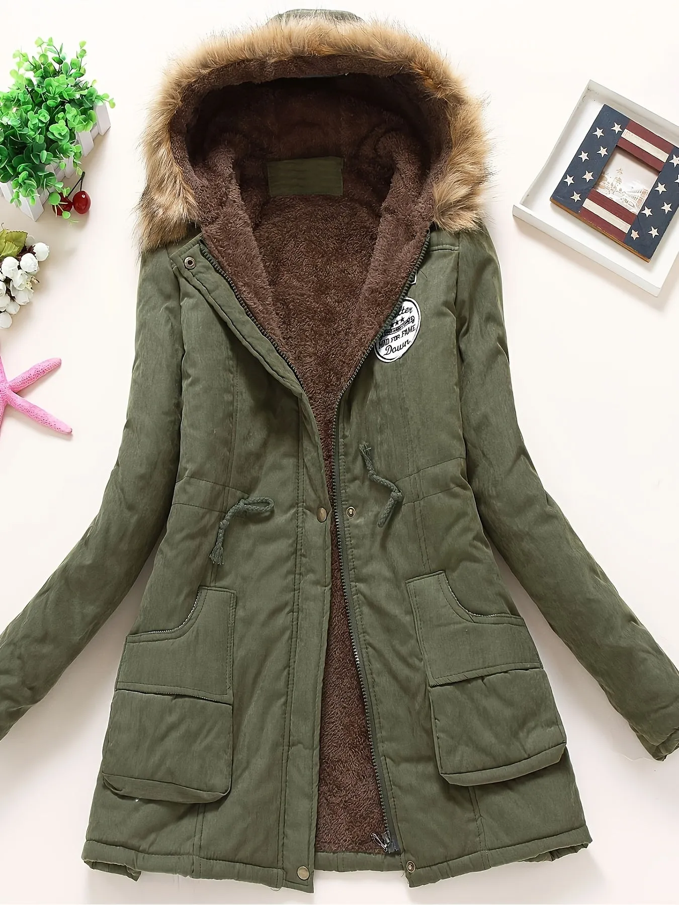 Women's Long Sleeve Casual Coat - Hooded, Thick, Warm, Machine Washable