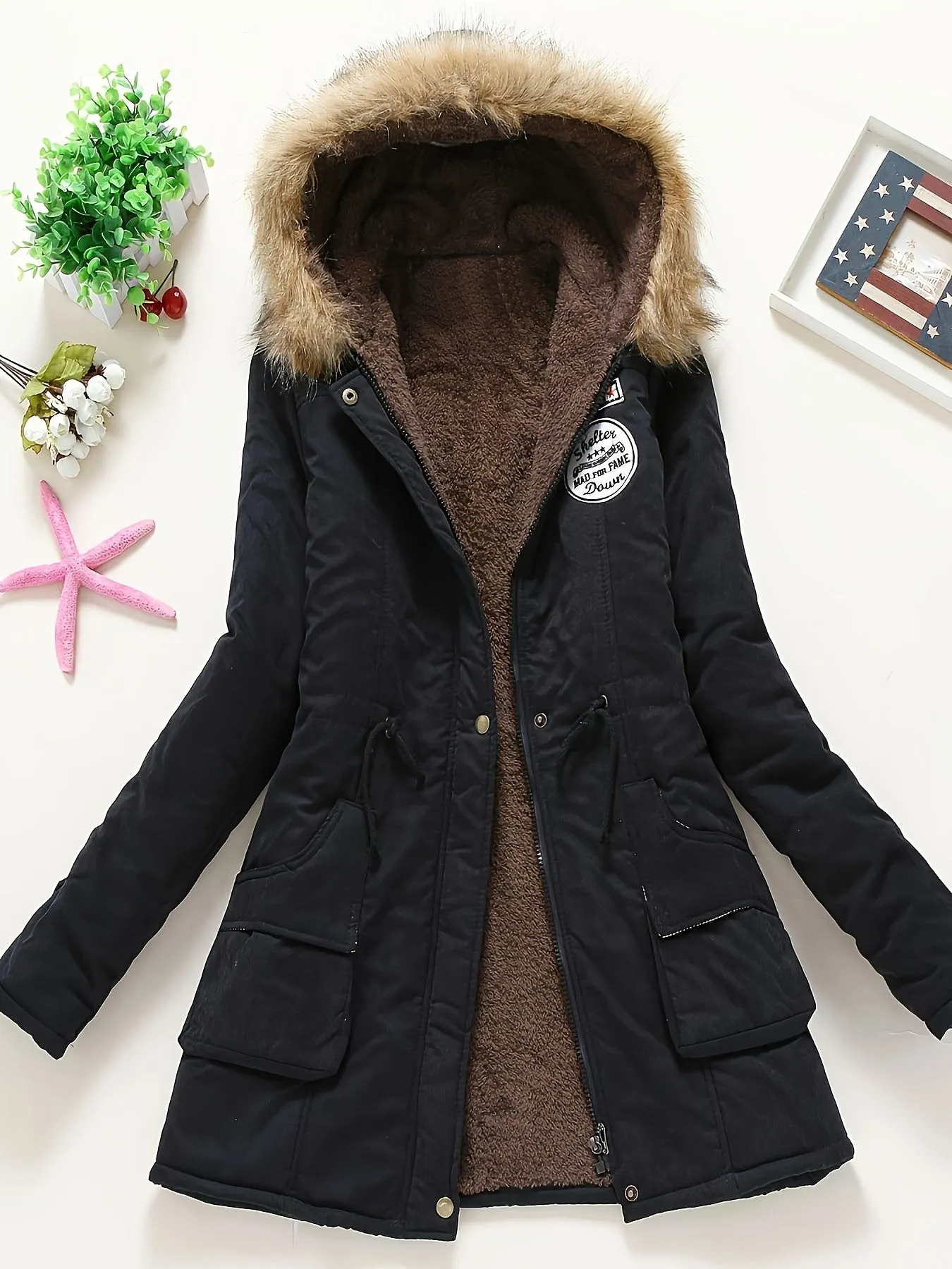 Women's Long Sleeve Casual Coat - Hooded, Thick, Warm, Machine Washable