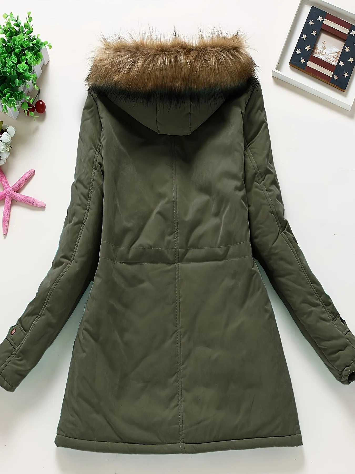 Women's Long Sleeve Casual Coat - Hooded, Thick, Warm, Machine Washable
