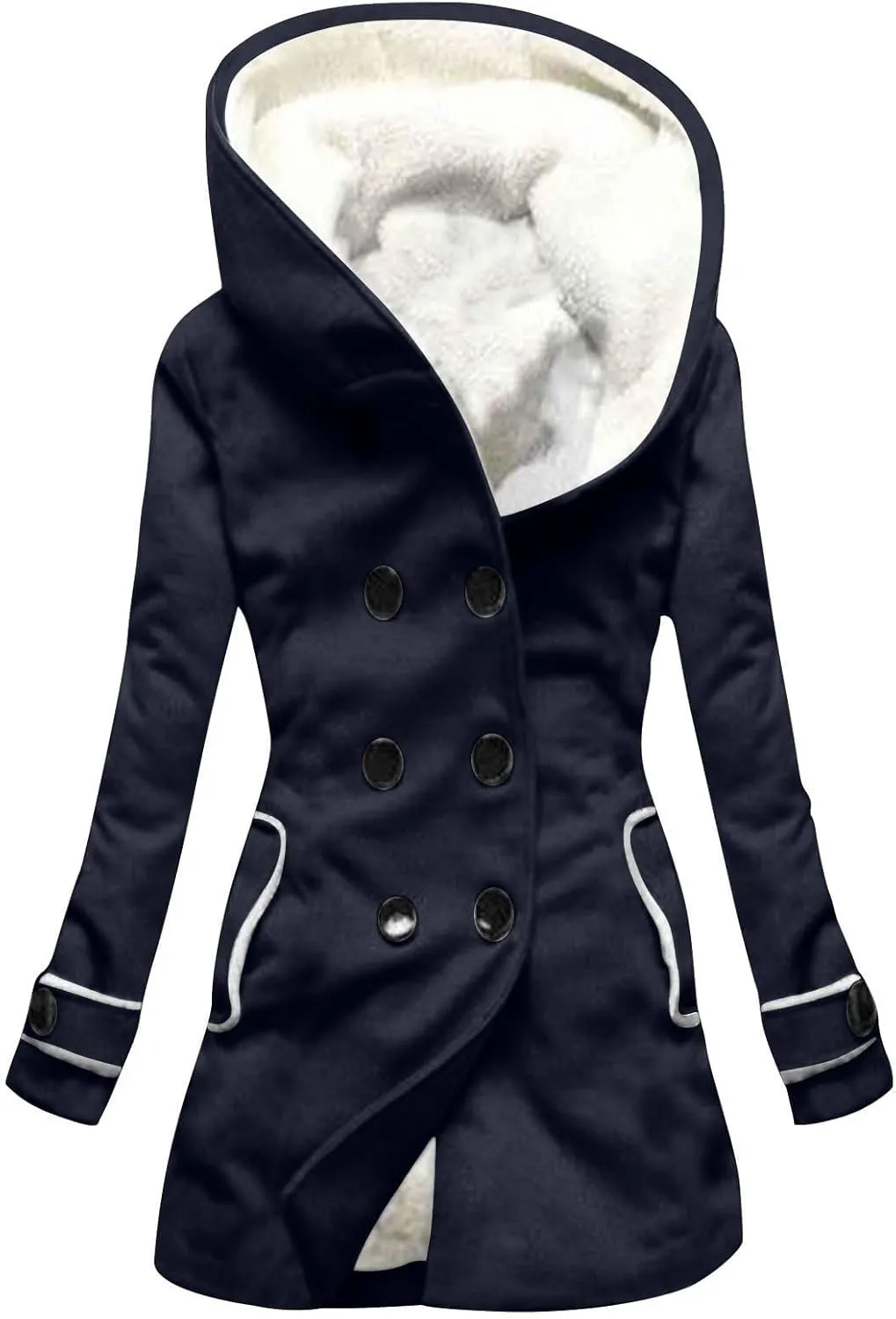 Women's Long Sleeve Winter Coat Warm Shaggy Down Hooded Button Down Coat Jacket