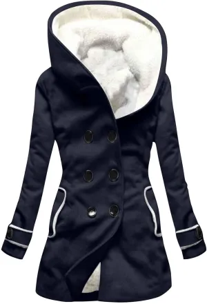 Women's Long Sleeve Winter Coat Warm Shaggy Down Hooded Button Down Coat Jacket