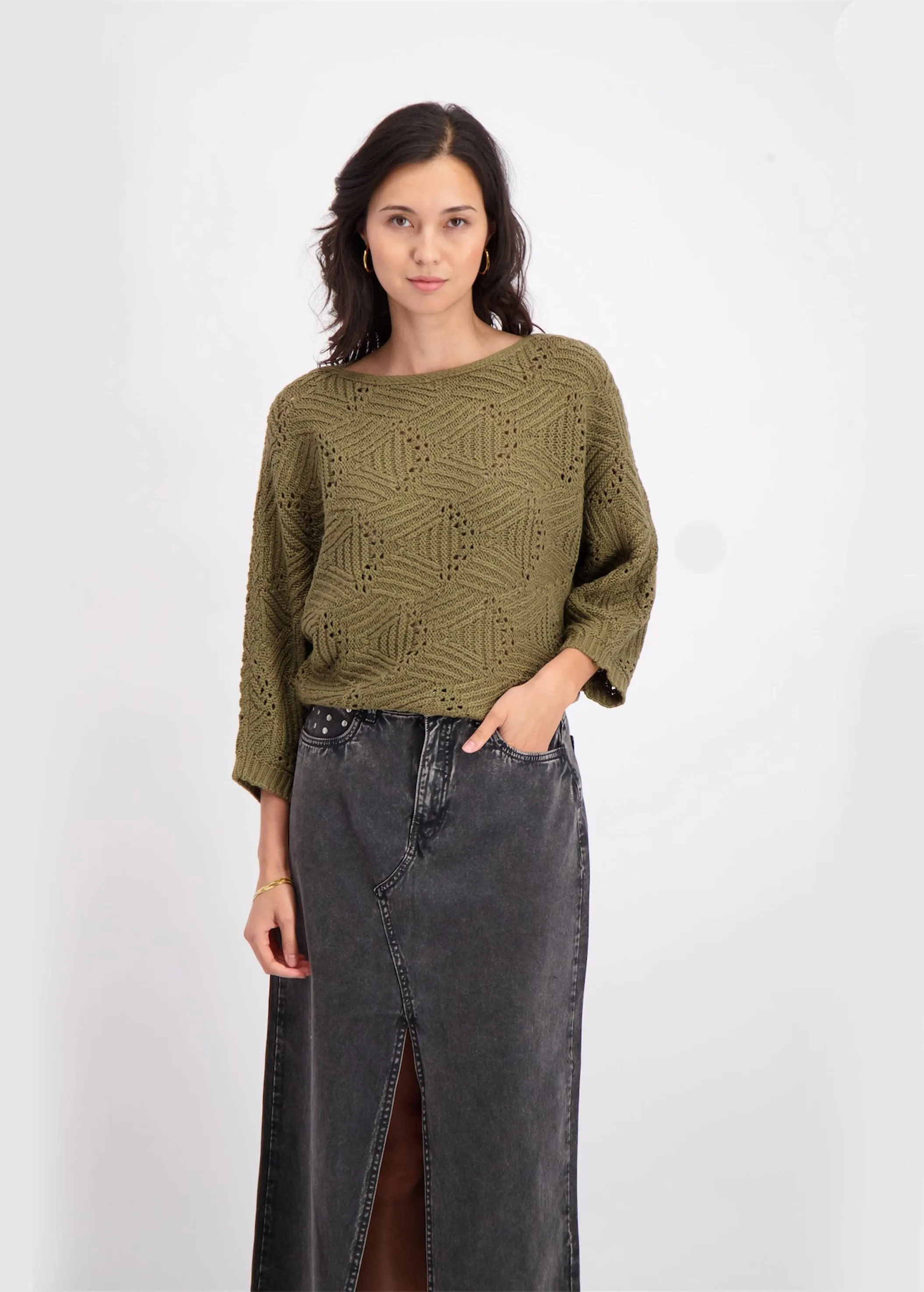Women's Open Knitted Sweater,Olive