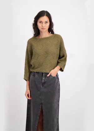 Women's Open Knitted Sweater,Olive