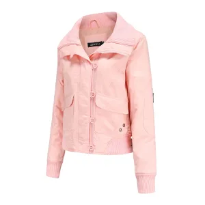 Womens plus Size Loose Fashion Short Winter Warm Jacket High Collar Long Sleeve Hoodless Pocket Lapel Thread Cotton Coat Fashion Laides Coats Female Outerwear Pink S