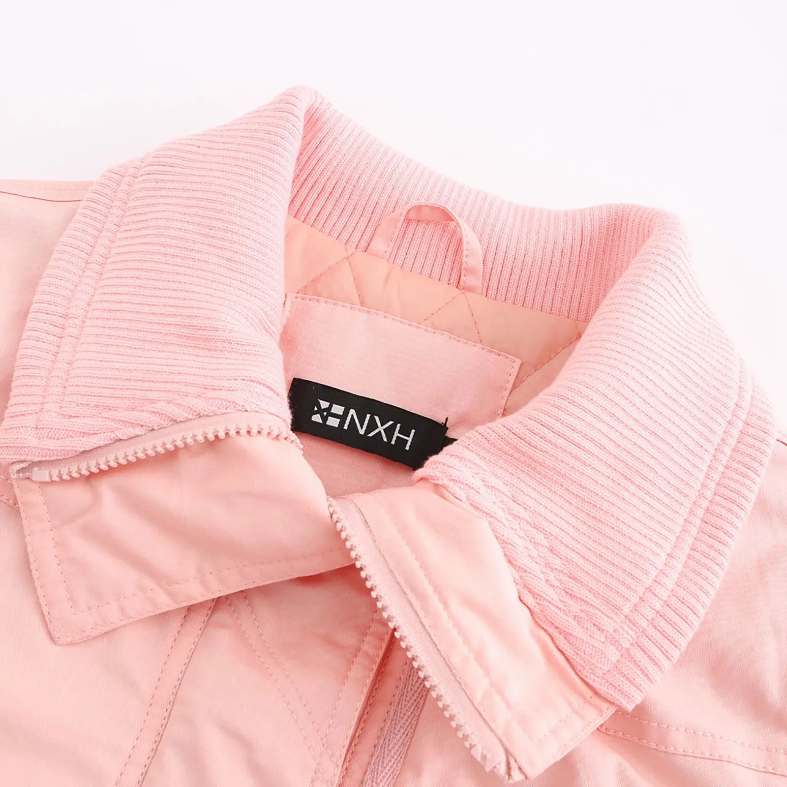 Womens plus Size Loose Fashion Short Winter Warm Jacket High Collar Long Sleeve Hoodless Pocket Lapel Thread Cotton Coat Fashion Laides Coats Female Outerwear Pink S
