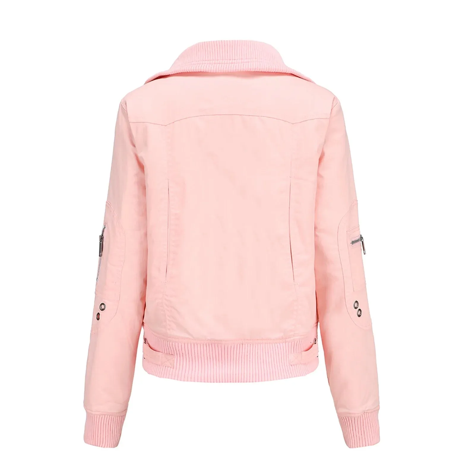 Womens plus Size Loose Fashion Short Winter Warm Jacket High Collar Long Sleeve Hoodless Pocket Lapel Thread Cotton Coat Fashion Laides Coats Female Outerwear Pink S