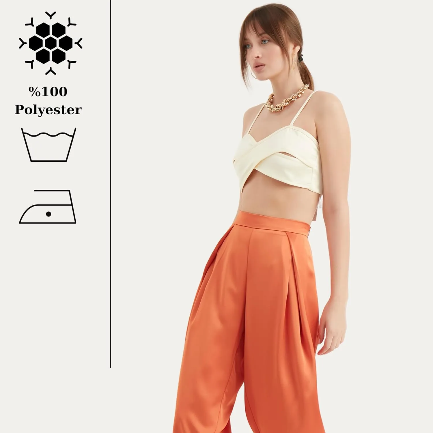 Women's Satin Pant | Casual Wide Leg High Waist Flowy Pleated Pants | Women Trousers Clothing