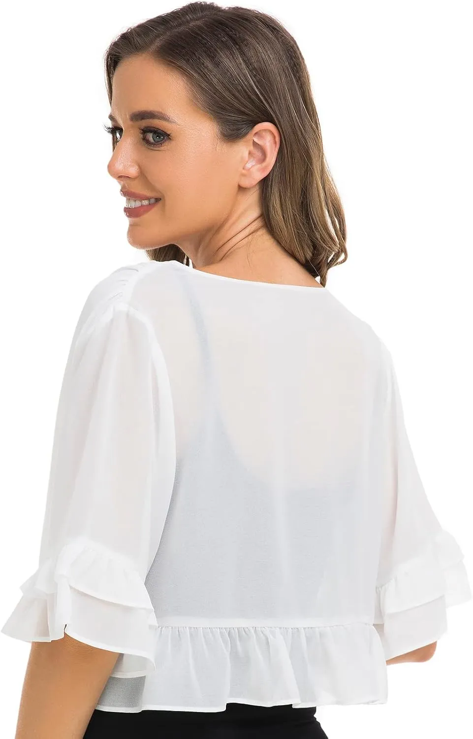 Womens Soft Chiffon Shrug Elegant Cardigans Open Front Half Sleeve Bolero Cardigan for Evening Dress