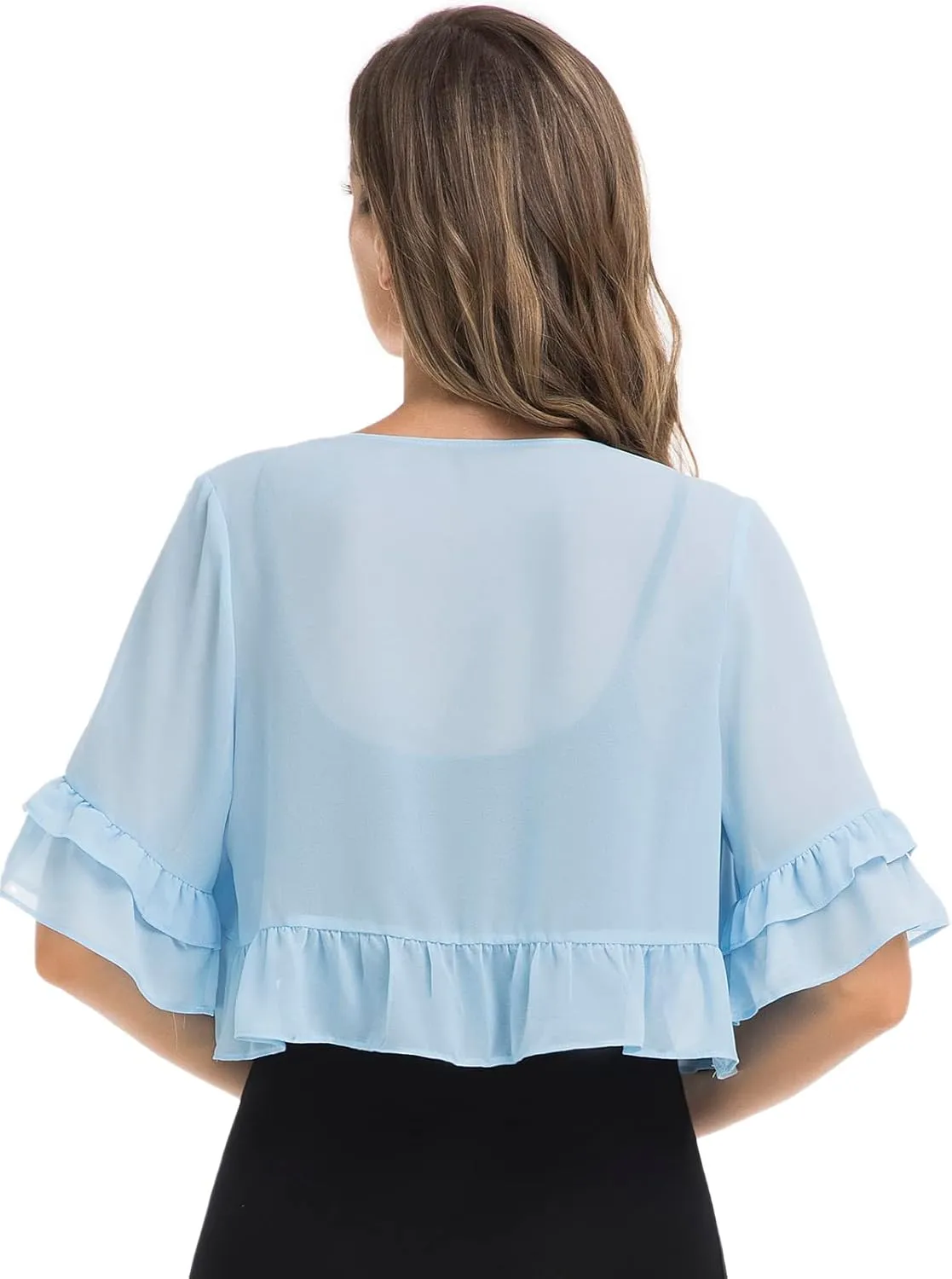 Womens Soft Chiffon Shrug Elegant Cardigans Open Front Half Sleeve Bolero Cardigan for Evening Dress