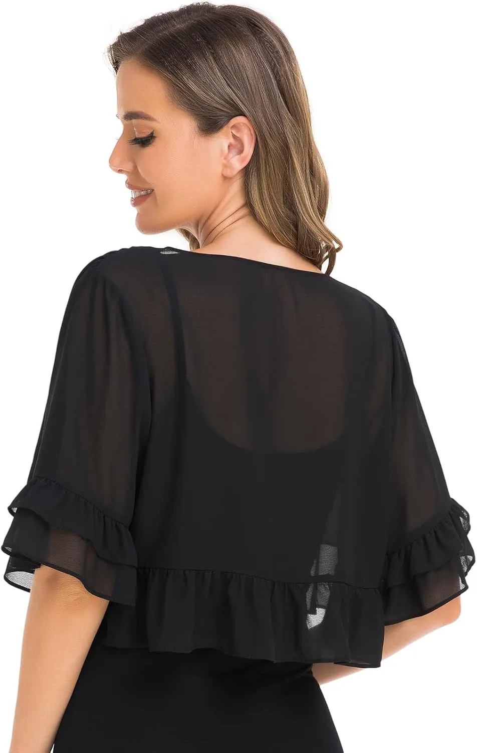 Womens Soft Chiffon Shrug Elegant Cardigans Open Front Half Sleeve Bolero Cardigan for Evening Dress