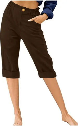 Women's Summer Flowy Linen Palazzo Wide Leg Pants Plus Size High Waist Pant High Slit Trousers with Pockets