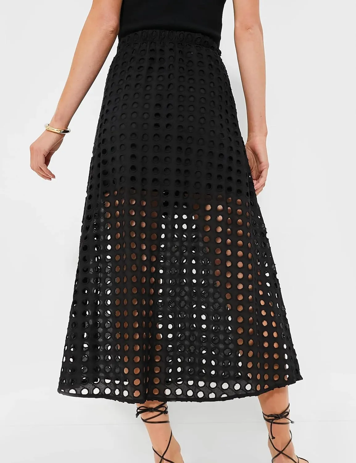 Women's Summer Hollow Out Eyelet Beach Maxi Skirt Fashion Casual Solid Lightweight Comfortable with Underneath