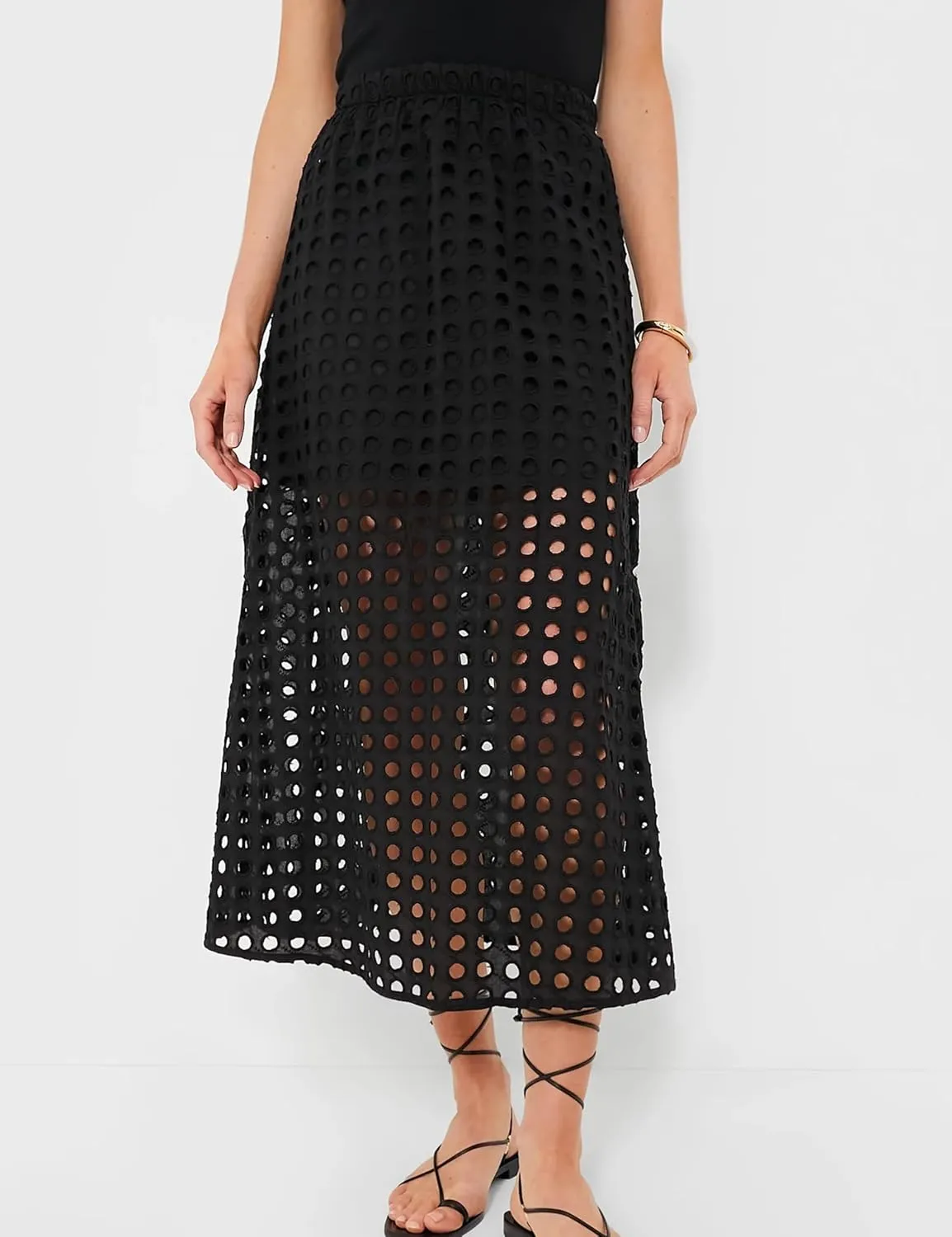 Women's Summer Hollow Out Eyelet Beach Maxi Skirt Fashion Casual Solid Lightweight Comfortable with Underneath