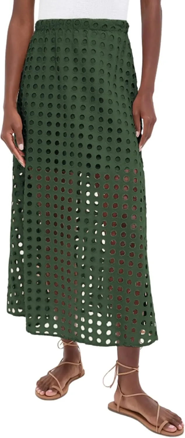 Women's Summer Hollow Out Eyelet Beach Maxi Skirt Fashion Casual Solid Lightweight Comfortable with Underneath