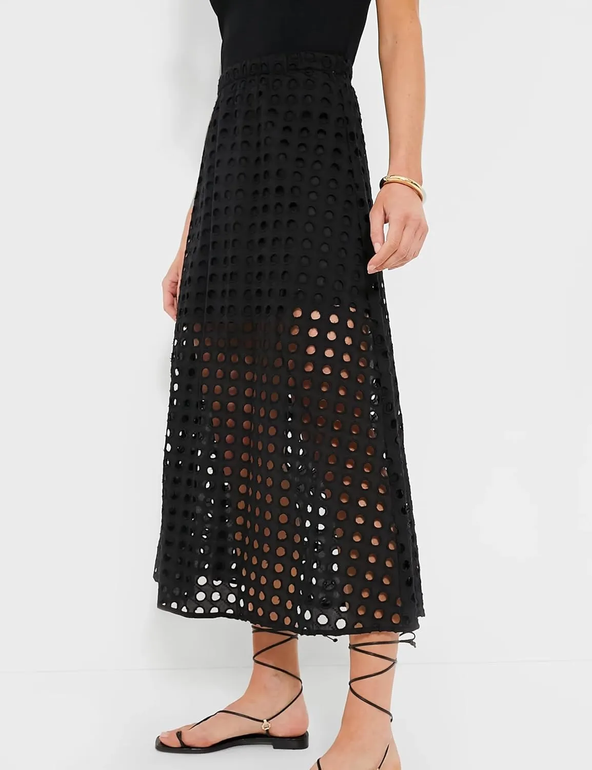 Women's Summer Hollow Out Eyelet Beach Maxi Skirt Fashion Casual Solid Lightweight Comfortable with Underneath