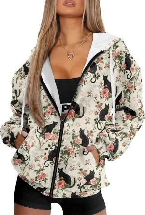 Womens Zip Up Hoodies Long Sleeve Sweatshirts Fall Outfits Sweaters Casual Fashion Jackets Size XS-4XL