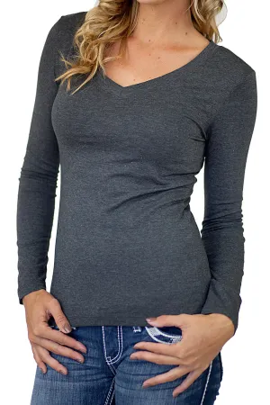 Wonderful Long Sleeve V Neck Tee Charcoal