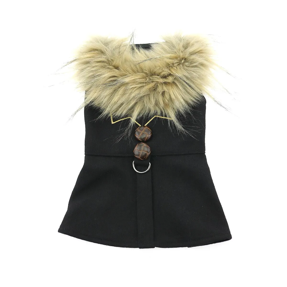 WOOL FUR TRIMMED DOG HARNESS & COAT & LEASH SET - CHEVRON