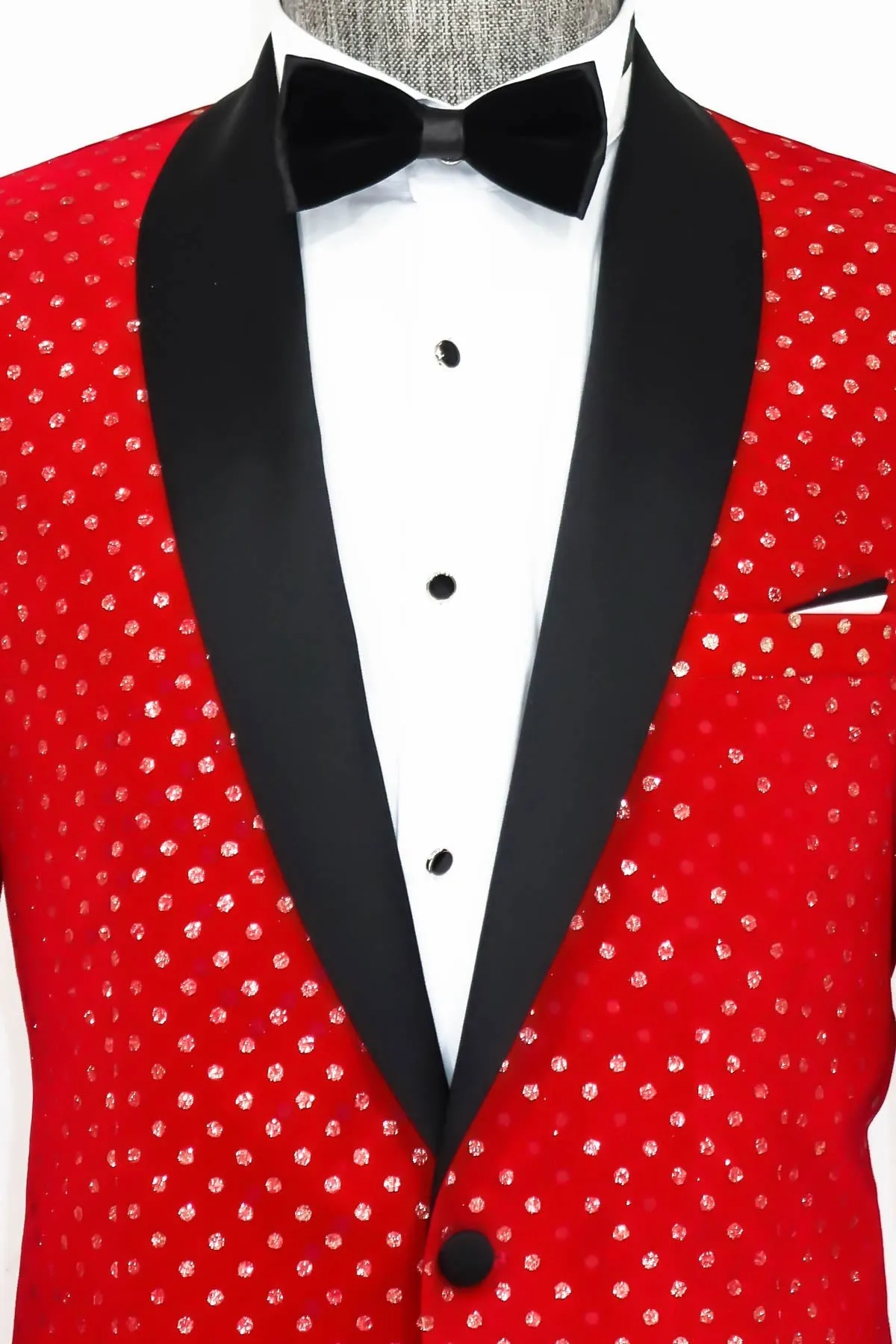WSS Dot Patterned Slim Fit Red Men Prom Blazer  - Singen