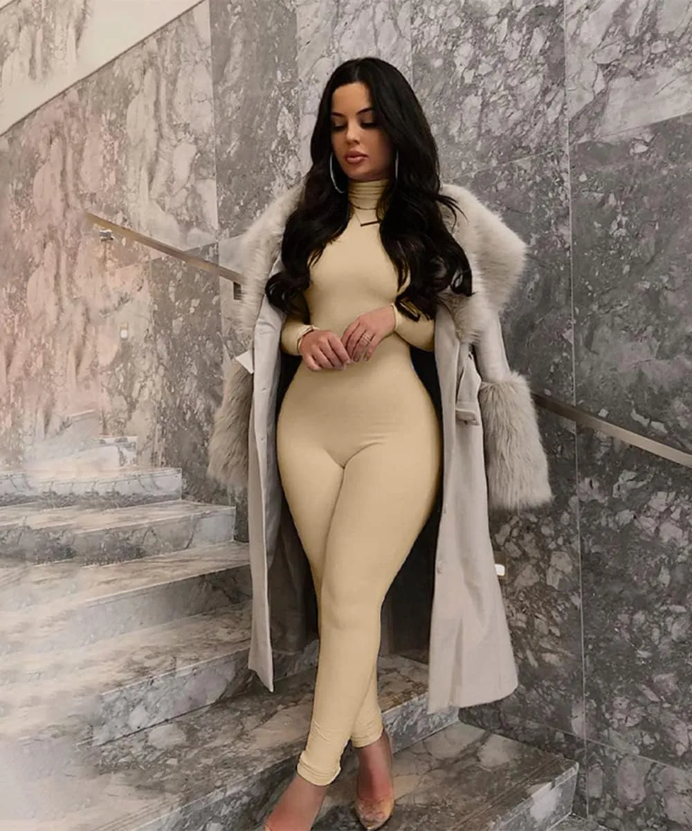 YIMISAN Women's Long Sleeve One Piece Bodycon Leggings Jumpsuits High Neck Sexy Tights Outfit Long Sleeve Rompers