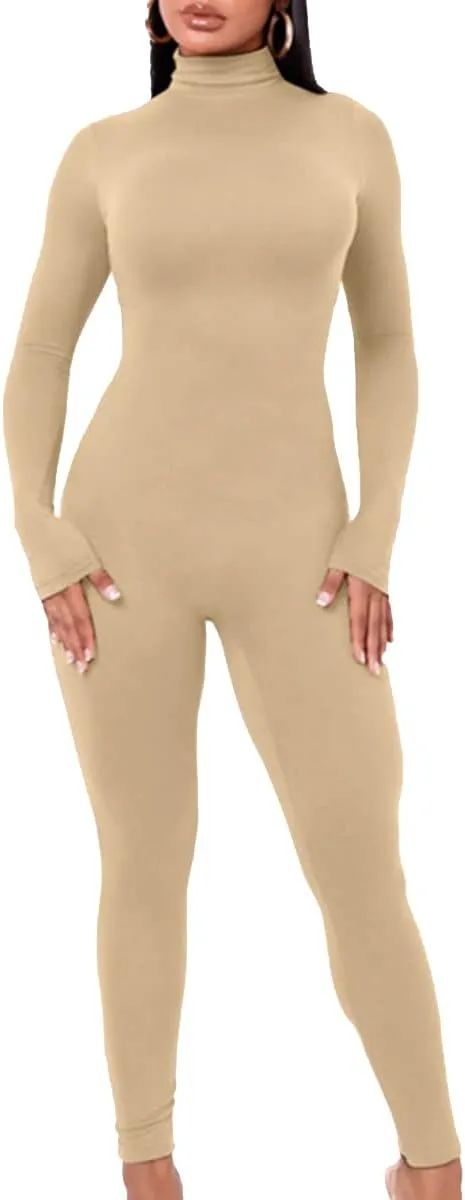 YIMISAN Women's Long Sleeve One Piece Bodycon Leggings Jumpsuits High Neck Sexy Tights Outfit Long Sleeve Rompers