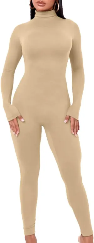 YIMISAN Women's Long Sleeve One Piece Bodycon Leggings Jumpsuits High Neck Sexy Tights Outfit Long Sleeve Rompers