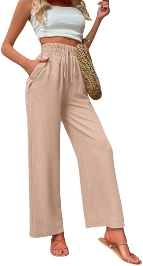 ZAFUL Women's Comfortable High Waist Pants Elastic High Waist Loose Trousers