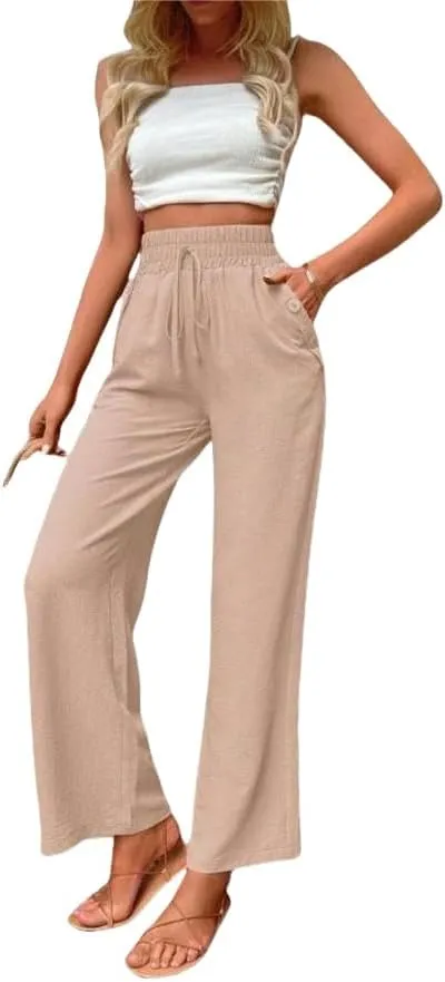 ZAFUL Women's Comfortable High Waist Pants Elastic High Waist Loose Trousers