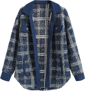 ZAFUL Women's Plaid Fleece Lined Hooded Jacket Button Up Oversized Fuzzy Coat Checkered Flannel Hoodie Jacket