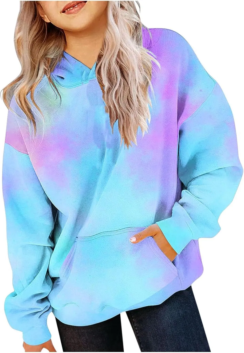 ZDRZK Hoodie for Girls Y2K Oversized Long Sleeve Tie-Dye Gradient Cute Sweatshirts Casual Pullover Tops with Pockets