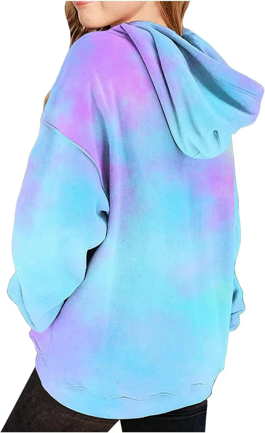 ZDRZK Hoodie for Girls Y2K Oversized Long Sleeve Tie-Dye Gradient Cute Sweatshirts Casual Pullover Tops with Pockets