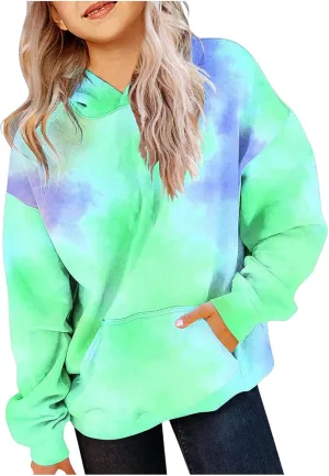 ZDRZK Hoodie for Girls Y2K Oversized Long Sleeve Tie-Dye Gradient Cute Sweatshirts Casual Pullover Tops with Pockets