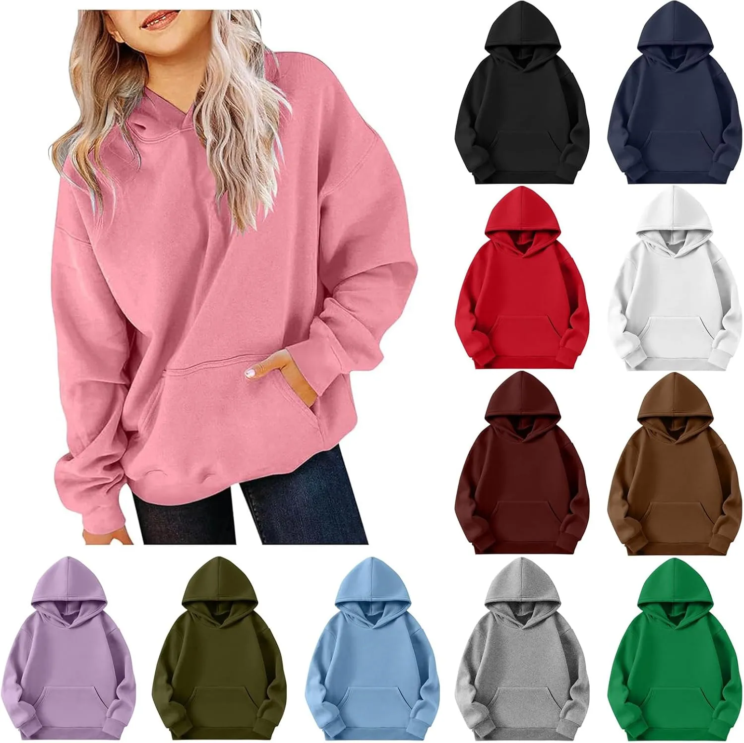 ZDRZK Hoodies for Girls Oversized Casual Fleece Cute Sweatshirts Long Sleeve Pullover Teen Girls Y2K Fall Clothes