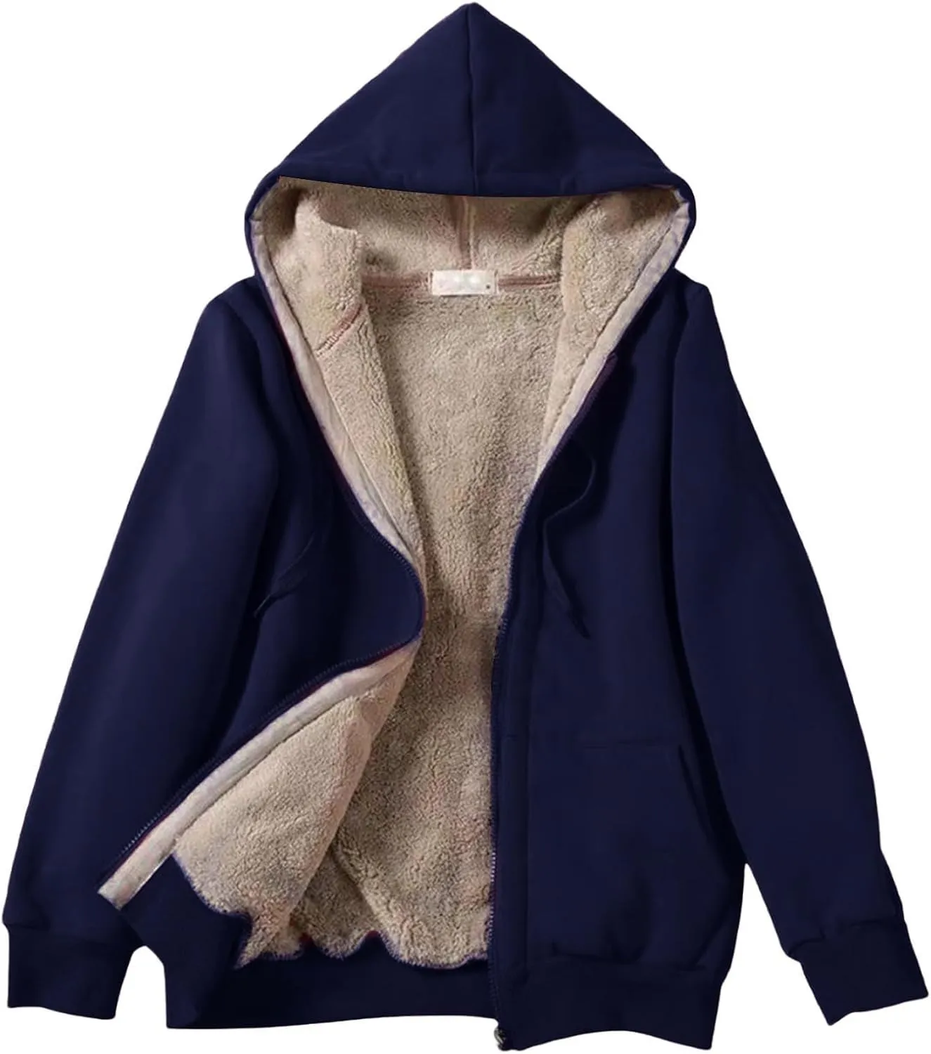 ZOCANIA Women's Hoodie Sherpa Lined Fleece Thermal Jacket Oversized Pullover Long Sleeve Zip Up with Pocket Winter Coats