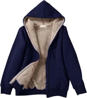 ZOCANIA Women's Hoodie Sherpa Lined Fleece Thermal Jacket Oversized Pullover Long Sleeve Zip Up with Pocket Winter Coats
