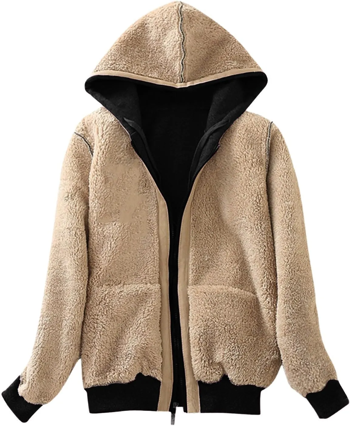 ZOCANIA Women's Hoodie Sherpa Lined Fleece Thermal Jacket Oversized Pullover Long Sleeve Zip Up with Pocket Winter Coats