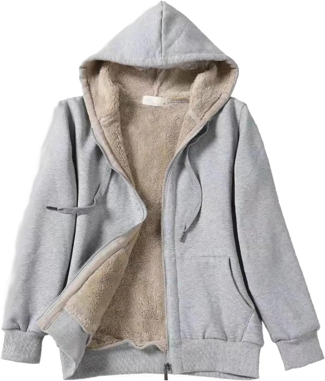 ZOCANIA Women's Hoodie Sherpa Lined Fleece Thermal Jacket Oversized Pullover Long Sleeve Zip Up with Pocket Winter Coats