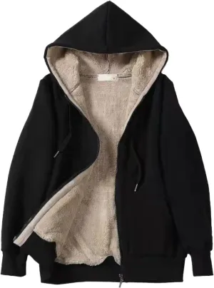 ZOCANIA Women's Hoodie Sherpa Lined Fleece Thermal Jacket Oversized Pullover Long Sleeve Zip Up with Pocket Winter Coats