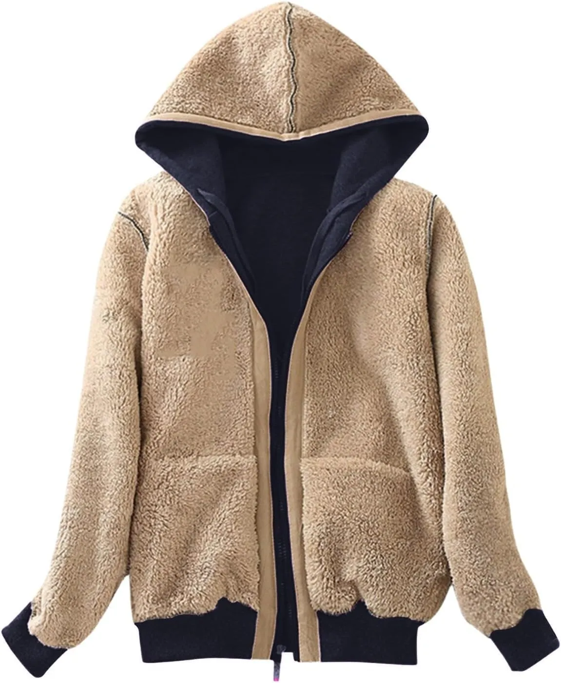 ZOCANIA Women's Hoodie Sherpa Lined Fleece Thermal Jacket Oversized Pullover Long Sleeve Zip Up with Pocket Winter Coats