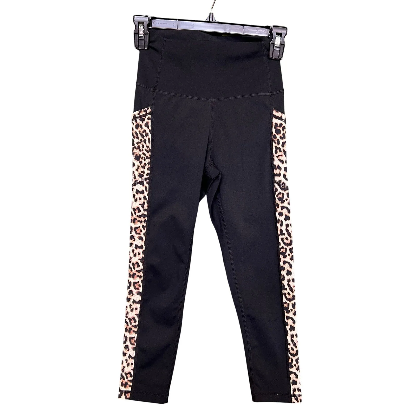 Zyia Active Black   Leopard Trim Leggings with Pockets Size 2